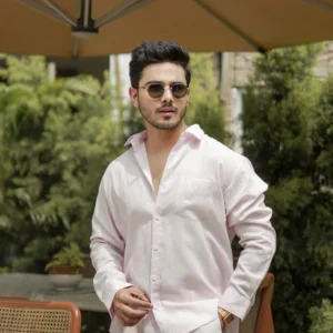 Blush Pink Linen Blend Shirt