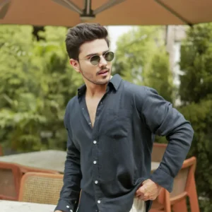 Classic Navy Linen Blend Shirt