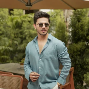 Ocean Blue Linen Blend Shirt